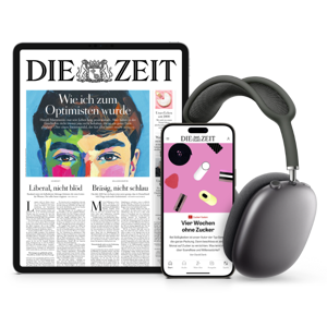 Die-Zeit digital-Titel Wie ich zum Optimisten wurde und Handy-Screen mit zeit.de homepage-Artikel