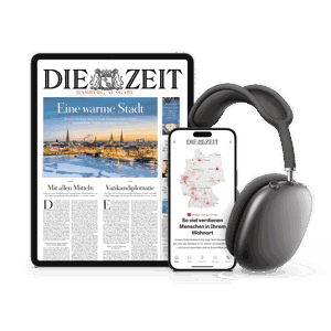 Titelcover von DIE ZEIT Hamburg Digital auf Tablet und Smartphone und daneben sind Kopfhörer